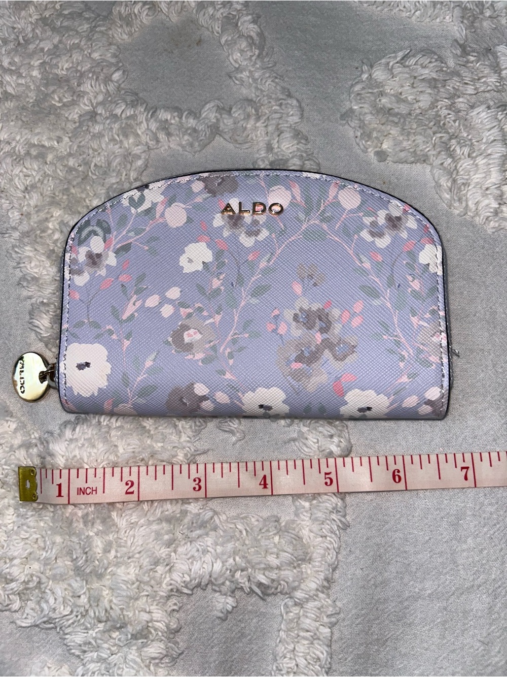 ALDO Lavender Floral Dome Zip Wallet with Gold Logo